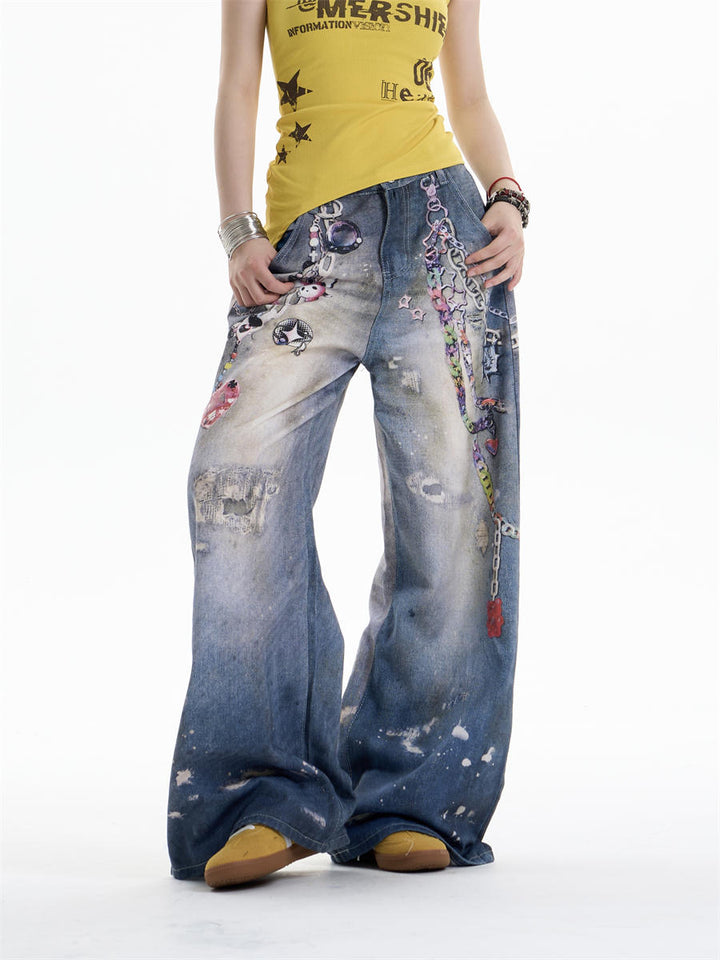 GKIKZ CHAIN-REALM HEAVY PRINT DENIM