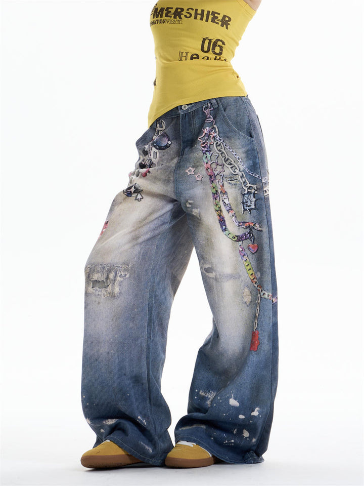 GKIKZ CHAIN-REALM HEAVY PRINT DENIM