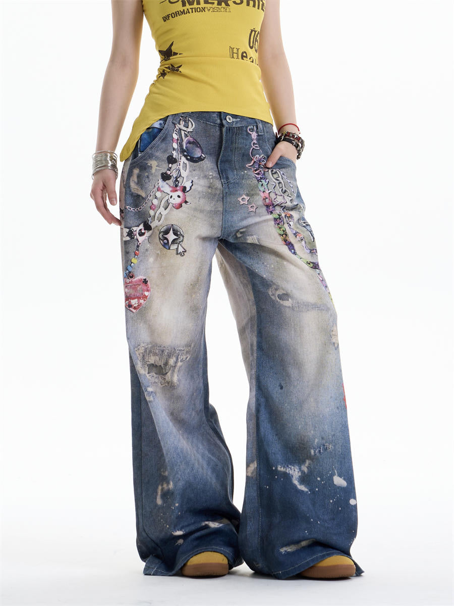 GKIKZ CHAIN-REALM HEAVY PRINT DENIM