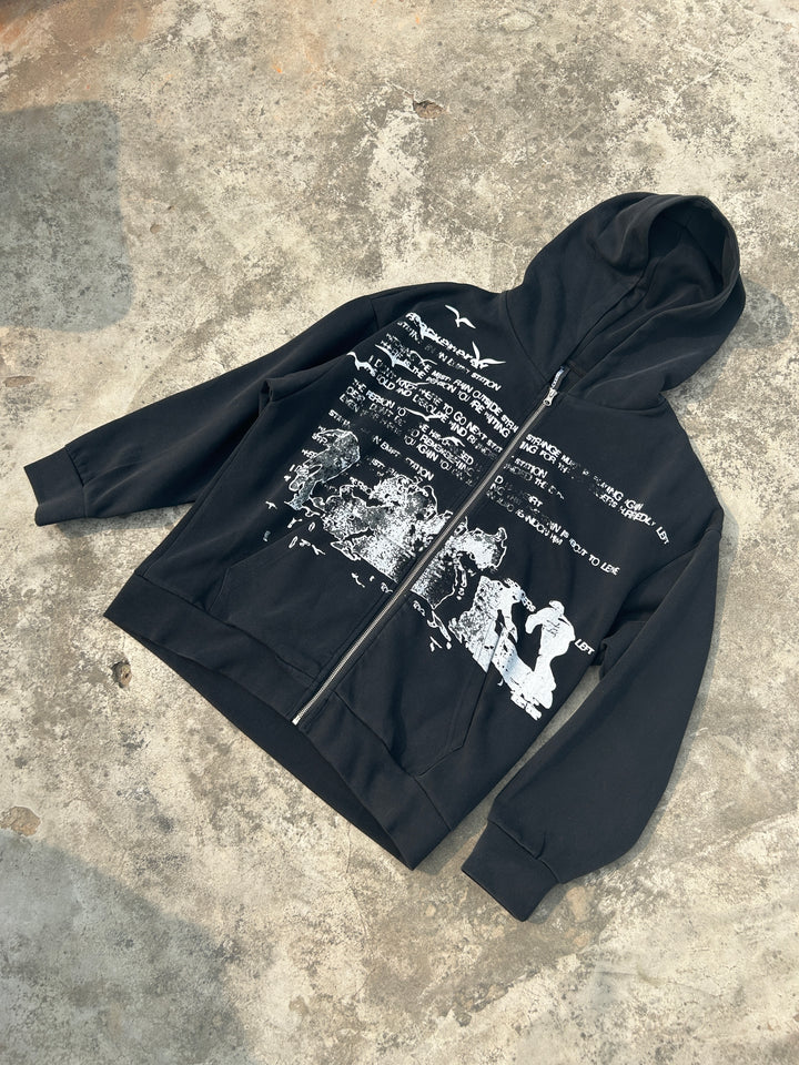 [25SS RESTOCKS] GKIKZ RETRO DISTRESSED BLACK-ENERGY ZIPPER HOODIE