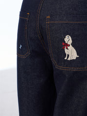 GKIKZ CHEW CHEW EMBROIDERED ANIMALS WIDE-LEG JEANS