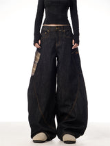 GKIKZ RETRO PLAID BIG POCKET SCIMITAR BAGGY JEANS