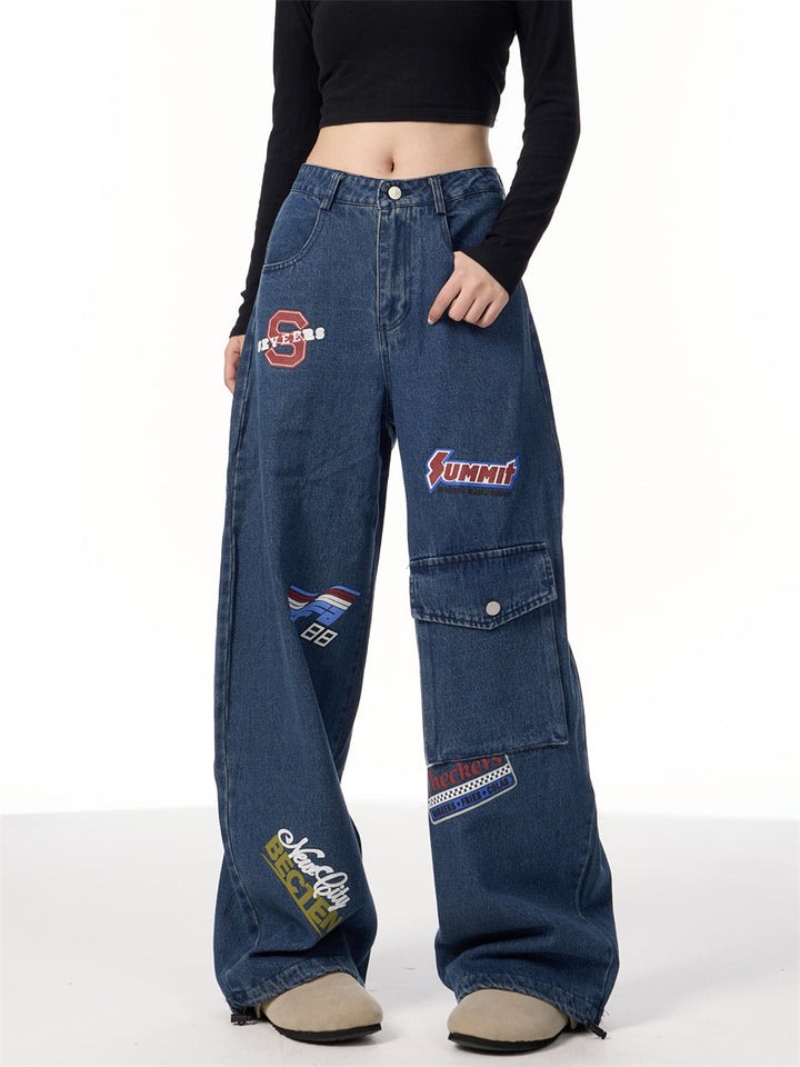 GKIKZ AMERICAN STAMPS WIDE-LEG JEANS