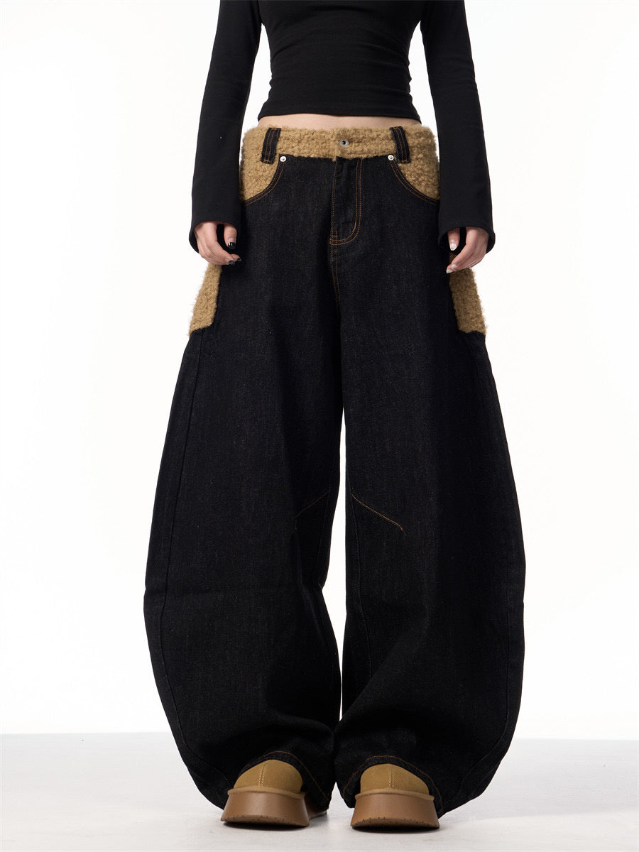 GKIKZ FLEECE BIG-POCKET SCIMITAR BAGGY JEANS