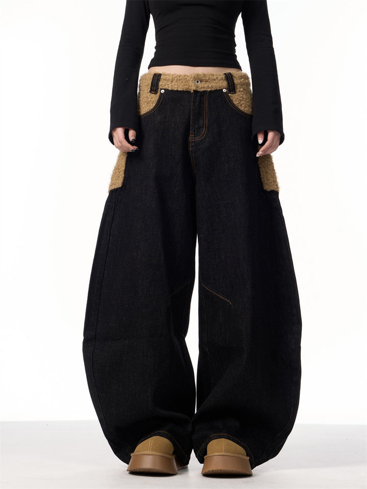 GKIKZ FLEECE BIG-POCKET SCIMITAR BAGGY JEANS