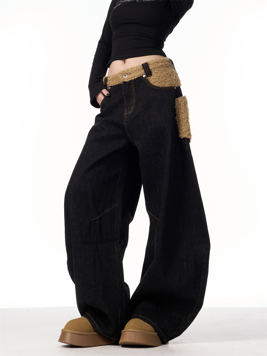 GKIKZ FLEECE BIG-POCKET SCIMITAR BAGGY JEANS