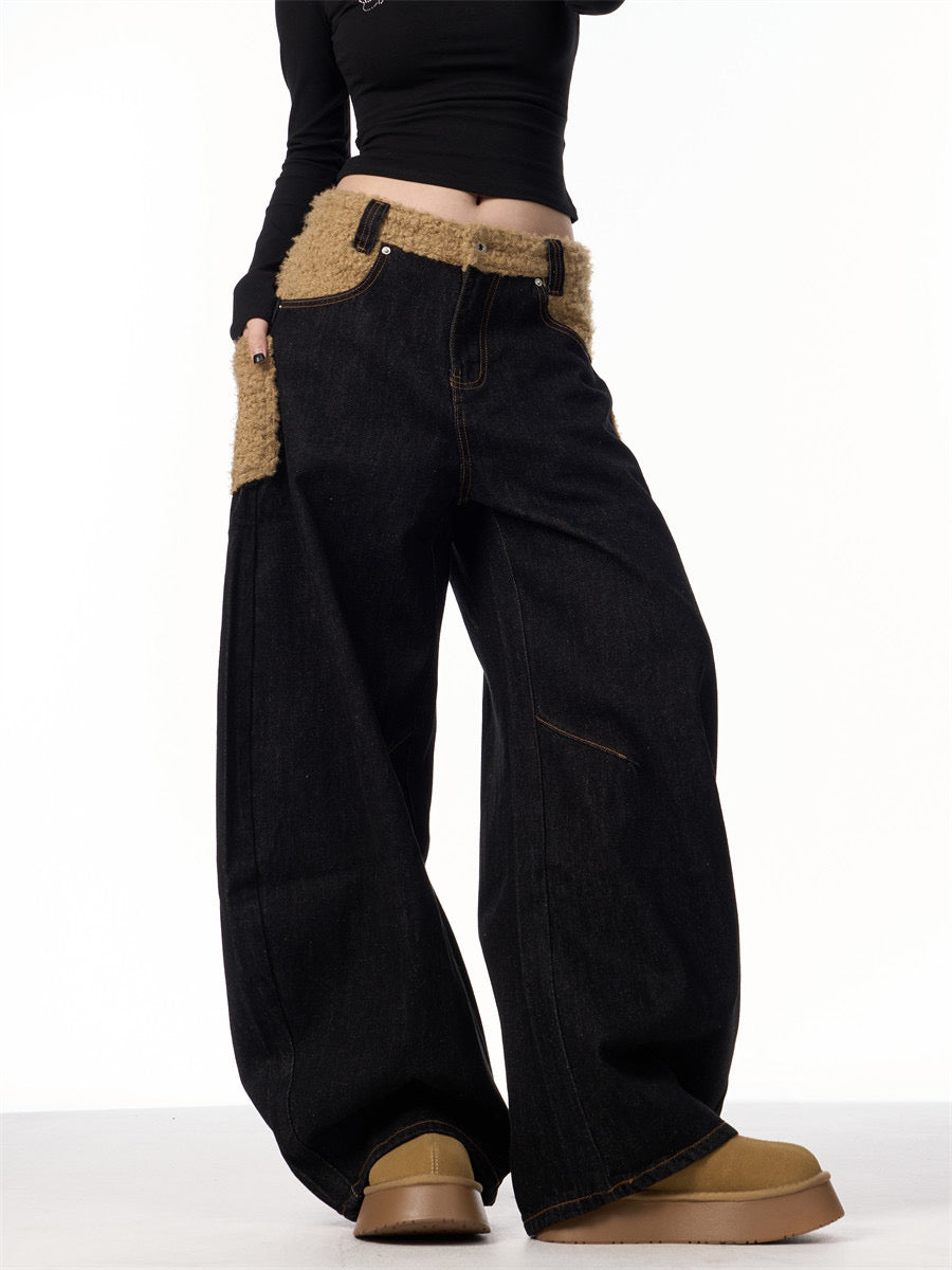 GKIKZ FLEECE BIG-POCKET SCIMITAR BAGGY JEANS