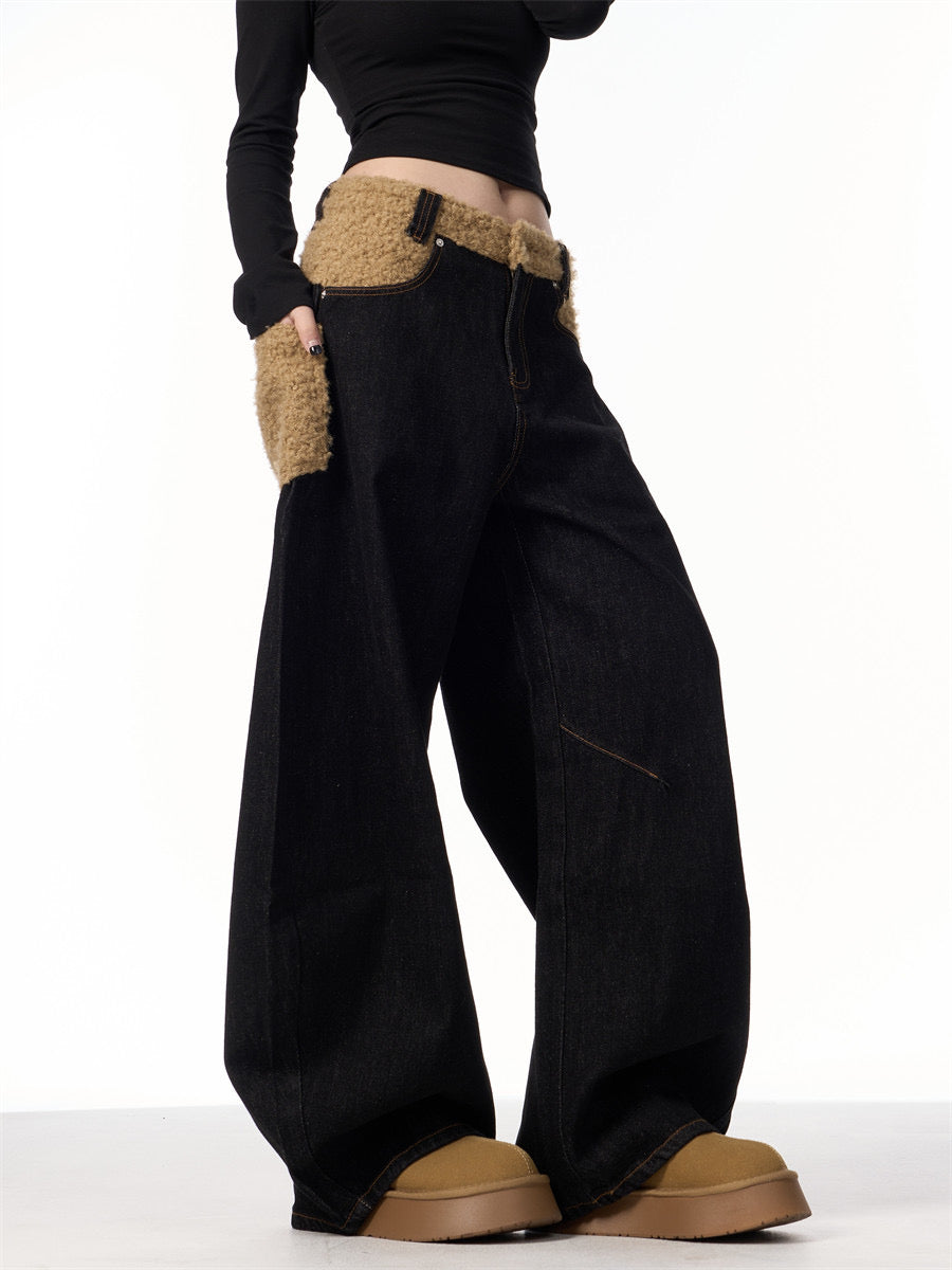 GKIKZ FLEECE BIG-POCKET SCIMITAR BAGGY JEANS