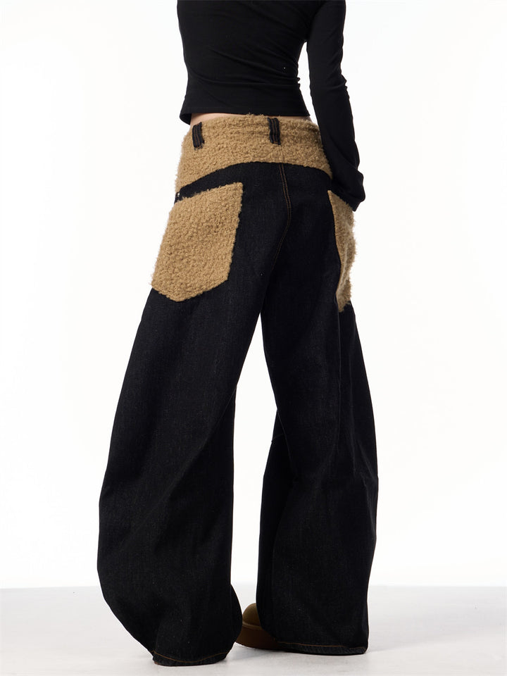 GKIKZ FLEECE BIG-POCKET SCIMITAR BAGGY JEANS