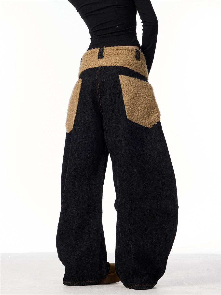 GKIKZ FLEECE BIG-POCKET SCIMITAR BAGGY JEANS
