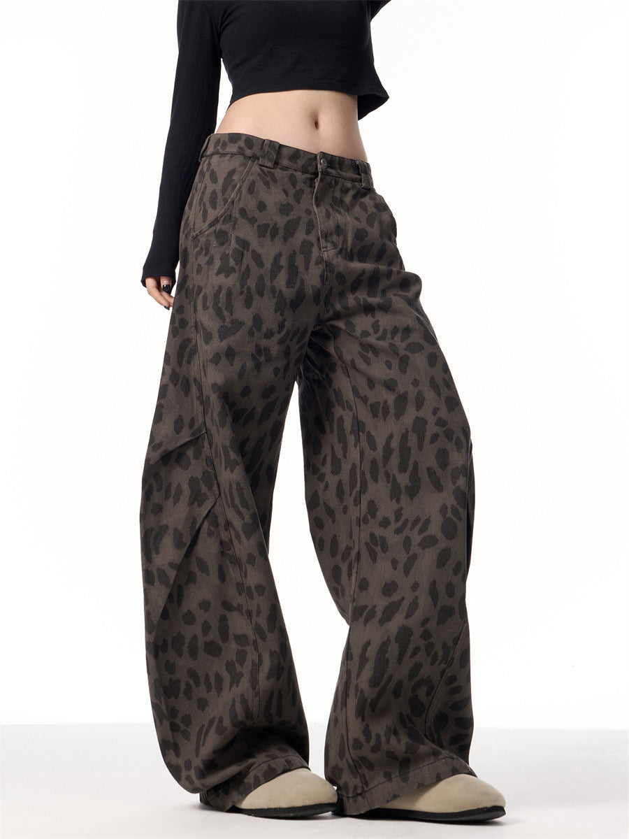 GKIKZ SHADOW LEOPARD SLACK WIDE-LEG JEANS