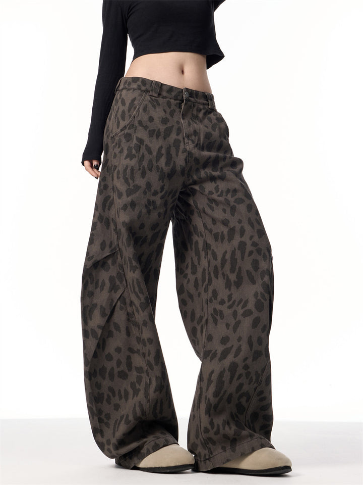 GKIKZ SHADOW LEOPARD SLACK WIDE-LEG JEANS