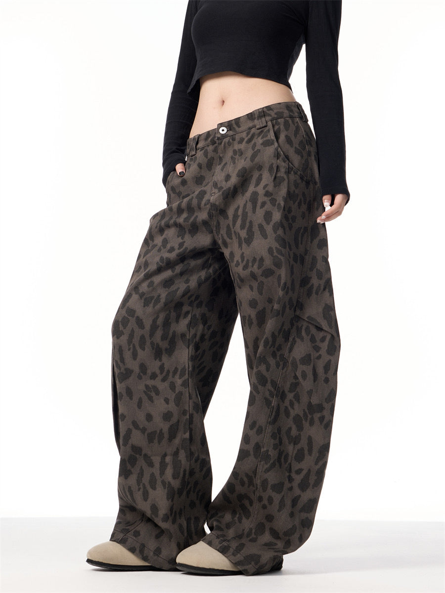 GKIKZ SHADOW LEOPARD SLACK WIDE-LEG JEANS