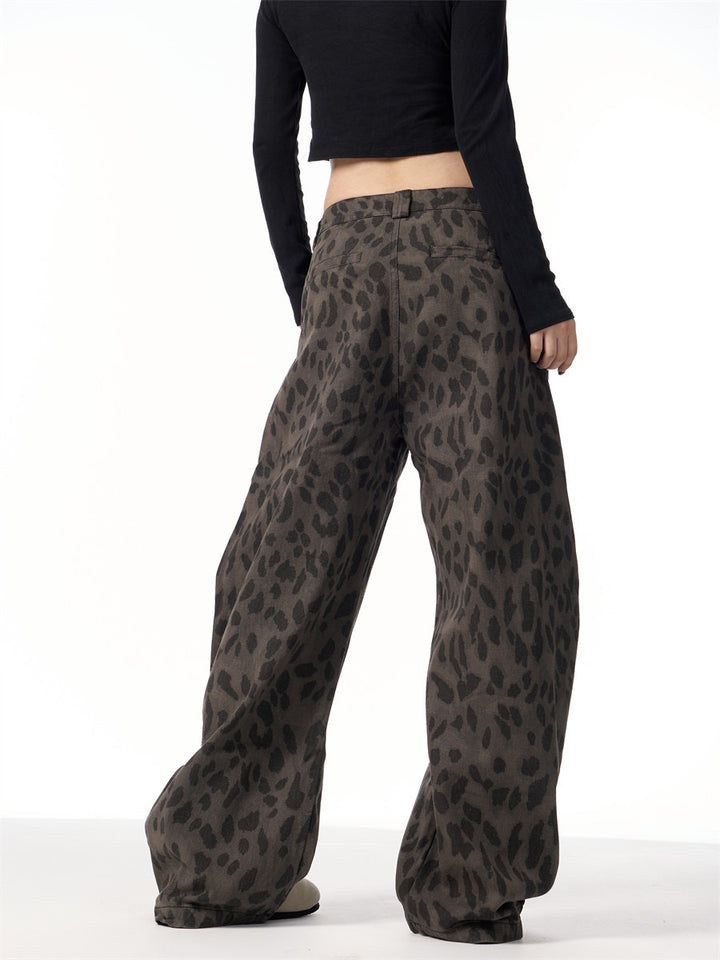 GKIKZ SHADOW LEOPARD SLACK WIDE-LEG JEANS