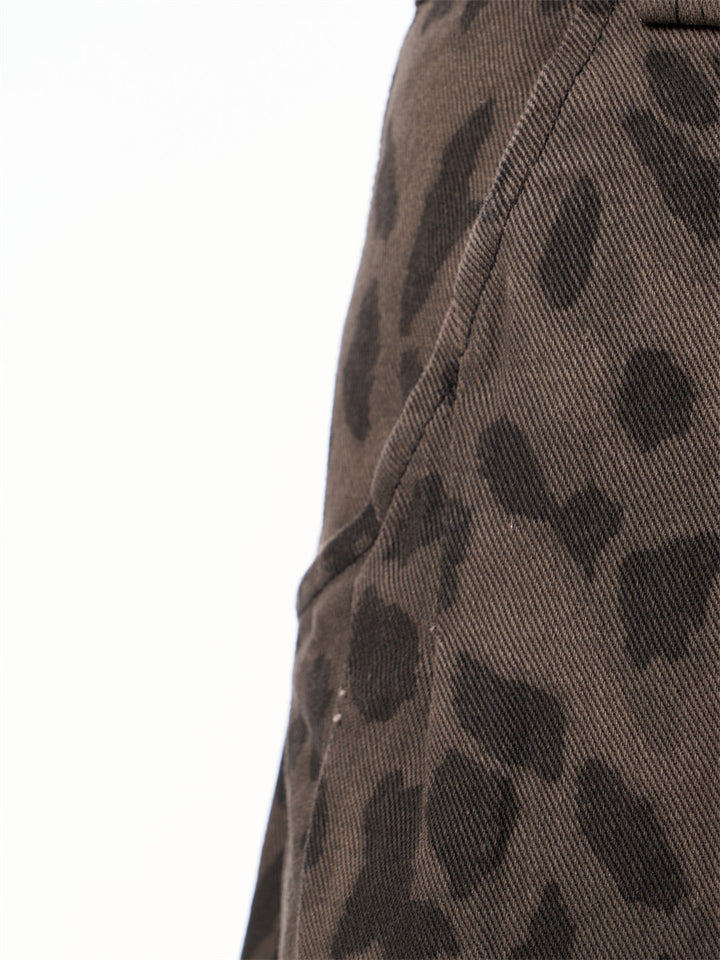 GKIKZ SHADOW LEOPARD SLACK WIDE-LEG JEANS
