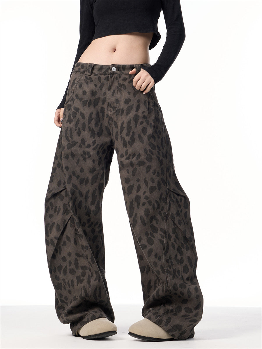 GKIKZ SHADOW LEOPARD SLACK WIDE-LEG JEANS