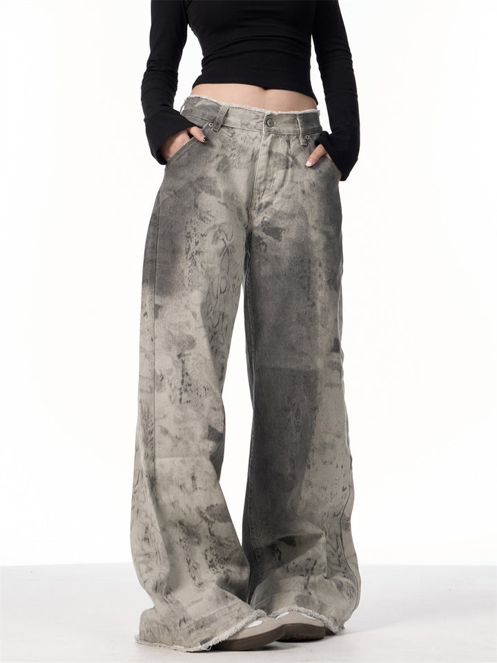 GKIKZ SERPENTINE SHADOWS RAW-EDGE WIDE-LEG JEANS