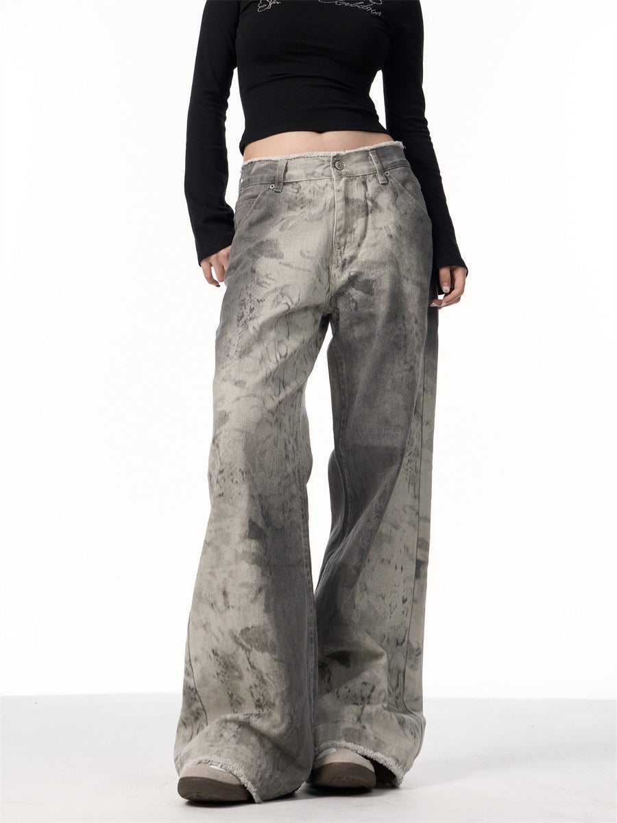 GKIKZ SERPENTINE SHADOWS RAW-EDGE WIDE-LEG JEANS