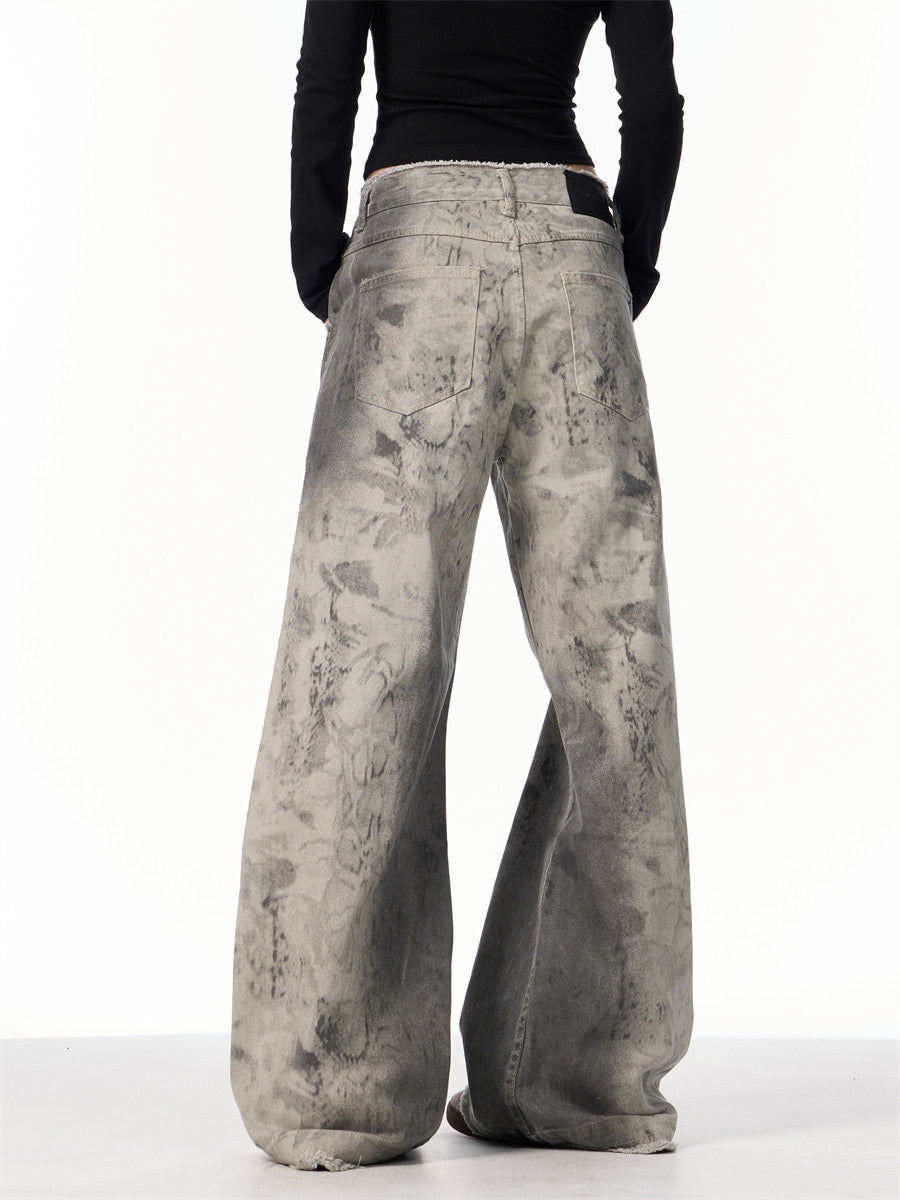 GKIKZ SERPENTINE SHADOWS RAW-EDGE WIDE-LEG JEANS