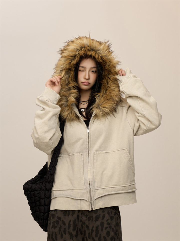 [CHRISTMAS SPECIAL RESTOCK] GKIKZ FROST WHISPERER FURRY CARDIGAN ZIPPER JACKET