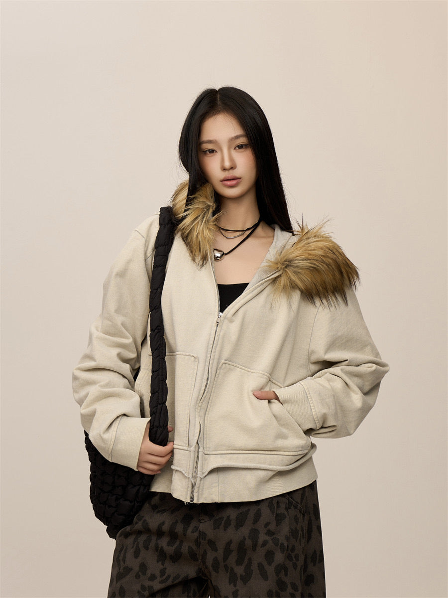 [CHRISTMAS SPECIAL RESTOCK] GKIKZ FROST WHISPERER FURRY CARDIGAN ZIPPER JACKET