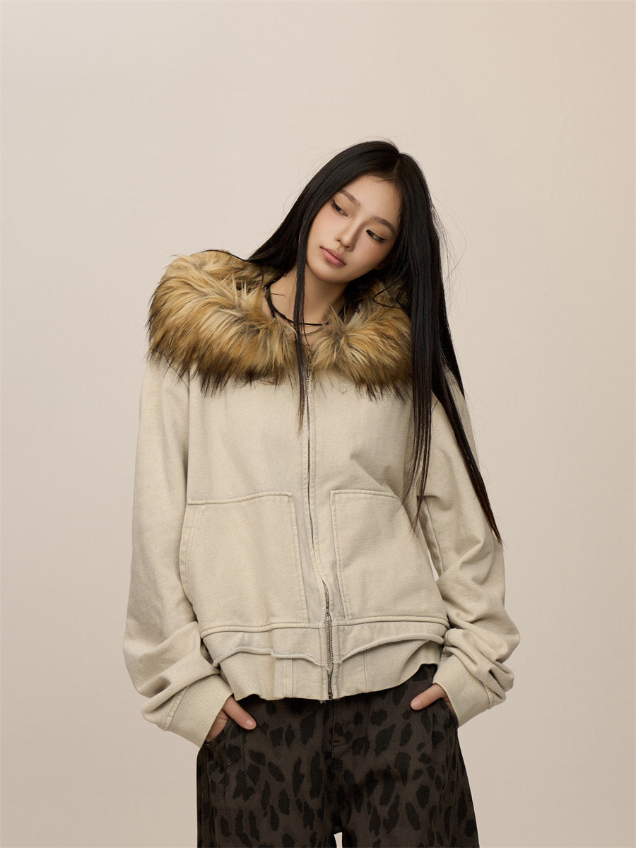 [CHRISTMAS SPECIAL RESTOCK] GKIKZ FROST WHISPERER FURRY CARDIGAN ZIPPER JACKET