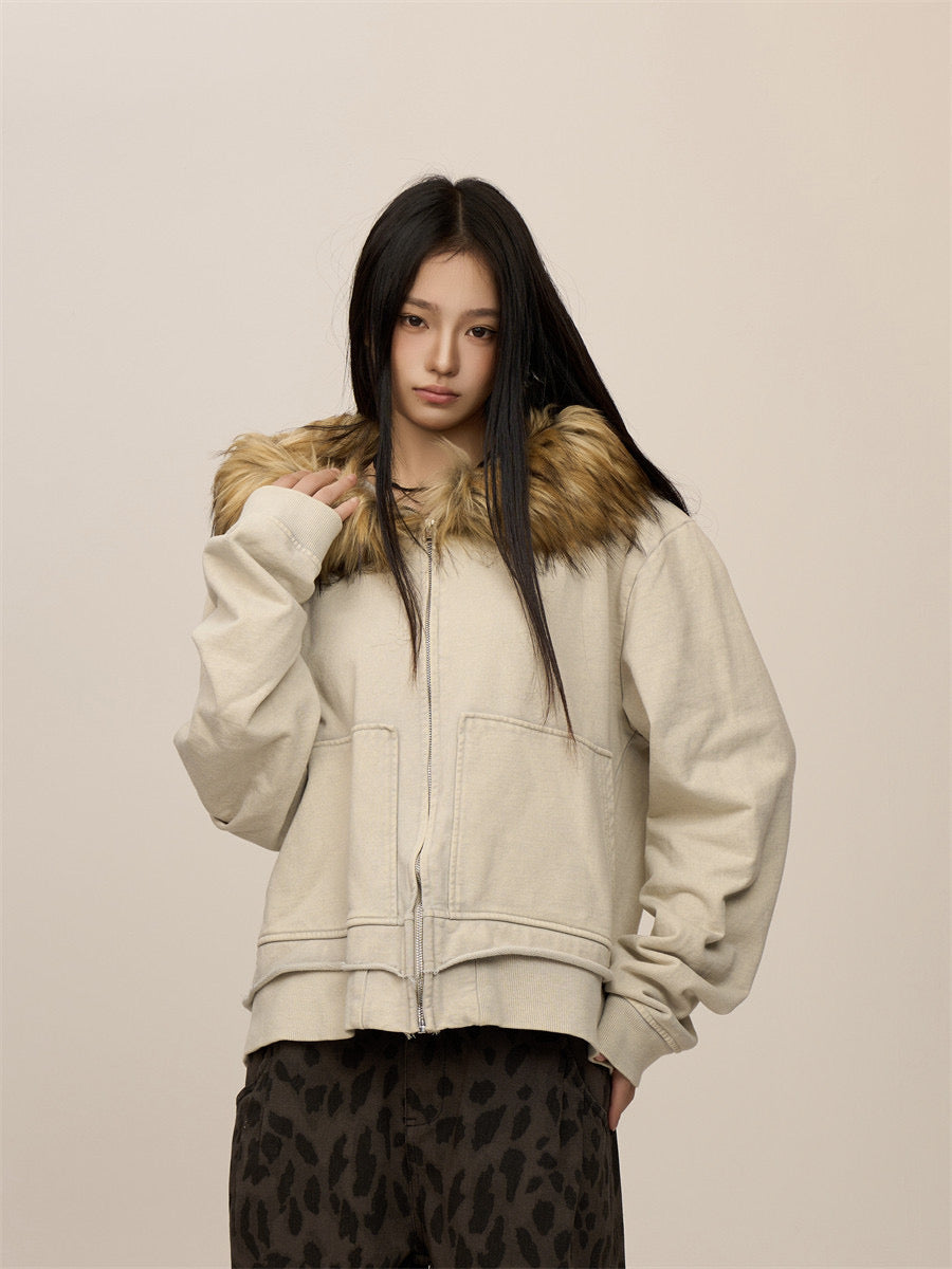 [CHRISTMAS SPECIAL RESTOCK] GKIKZ FROST WHISPERER FURRY CARDIGAN ZIPPER JACKET