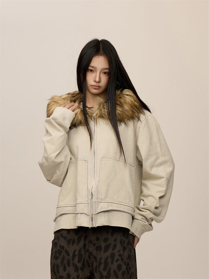 [CHRISTMAS SPECIAL RESTOCK] GKIKZ FROST WHISPERER FURRY CARDIGAN ZIPPER JACKET