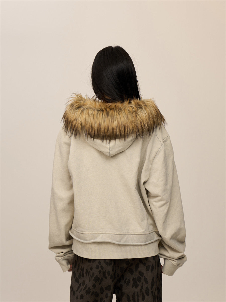 [CHRISTMAS SPECIAL RESTOCK] GKIKZ FROST WHISPERER FURRY CARDIGAN ZIPPER JACKET