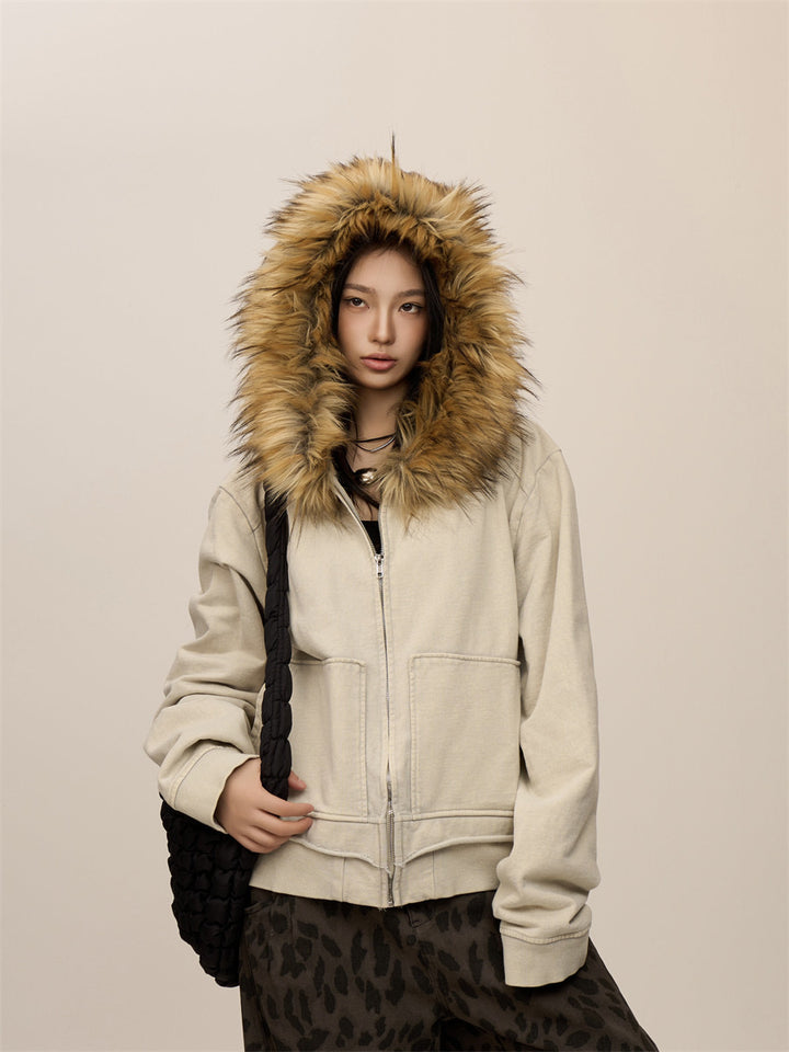 [CHRISTMAS SPECIAL RESTOCK] GKIKZ FROST WHISPERER FURRY CARDIGAN ZIPPER JACKET