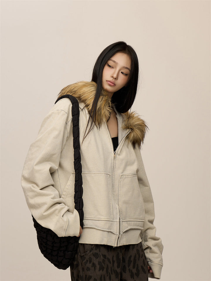 [CHRISTMAS SPECIAL RESTOCK] GKIKZ FROST WHISPERER FURRY CARDIGAN ZIPPER JACKET