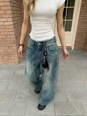 [25SS NEW ARRIVAL] GKIKZ FADED WASHED MOPPING WIDE-LEG HEAVY DENIM