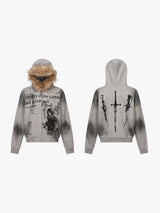 Gothic Fur-Lined Hooded Zipup