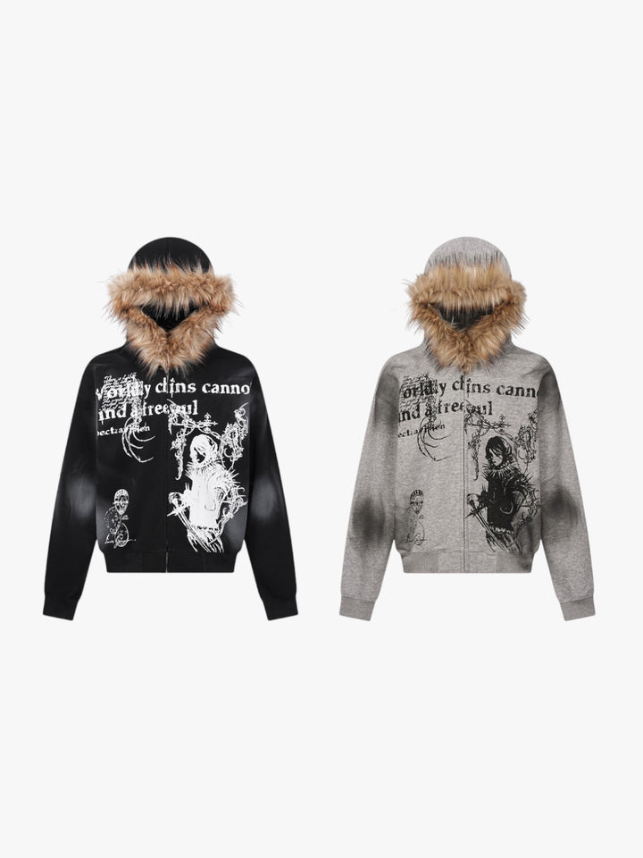 GKIKZ GOTHIC FUR-LINED HOODED ZIPUP