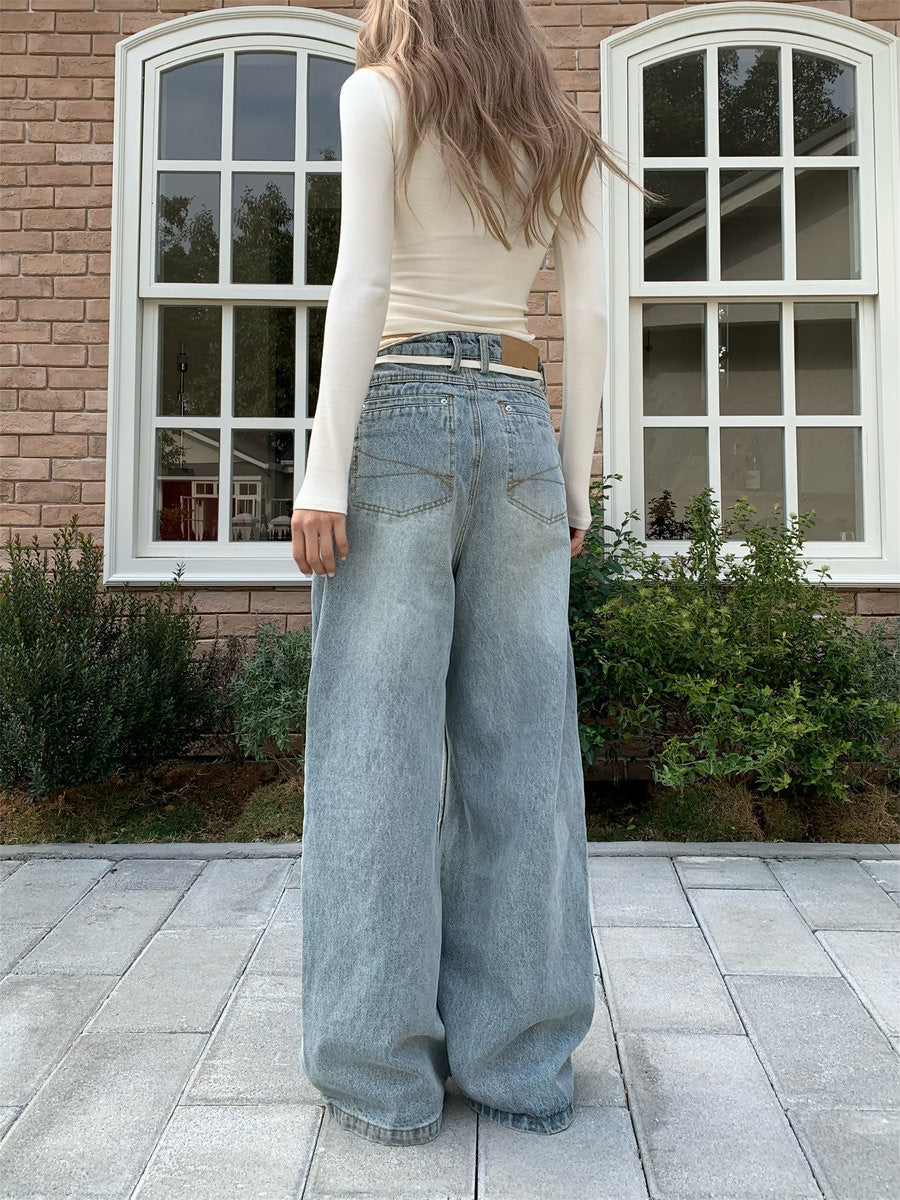 [25SS NEW ARRIVAL] GKIKZ WHITE WASHED WIDE-LEG DENIM