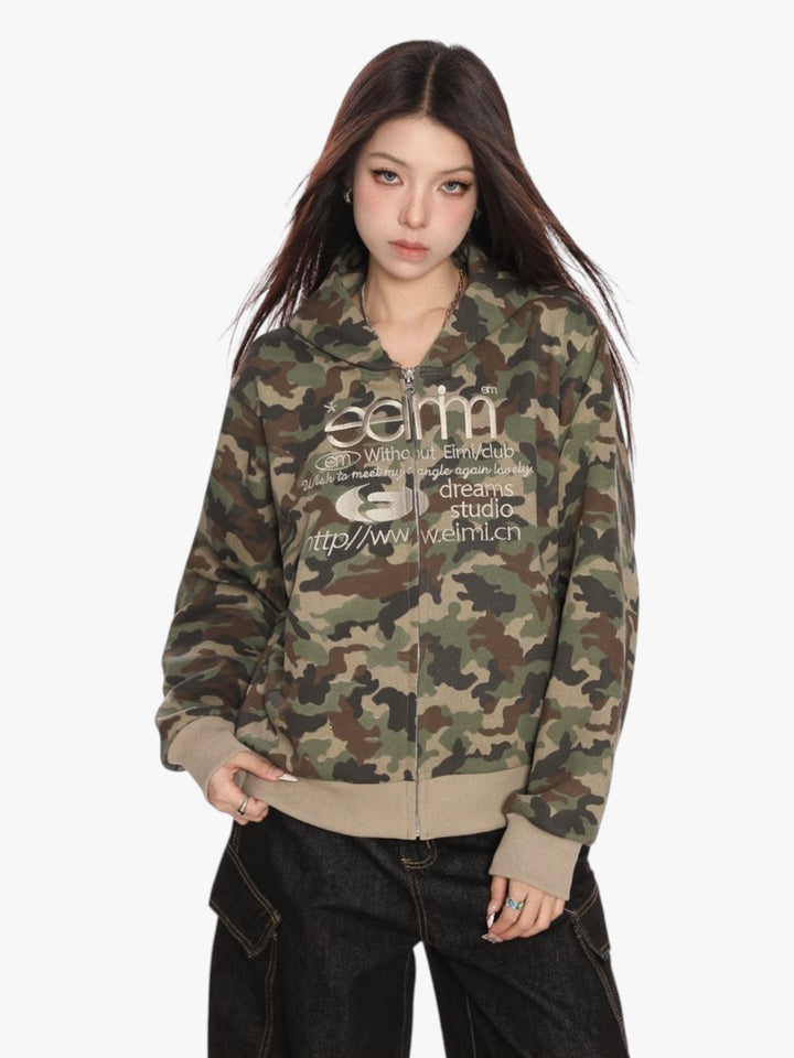GKIKZ RUGGED MILITARY CAMO HOODED ZIPPER
