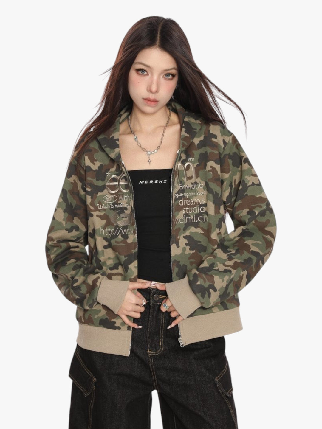 GKIKZ RUGGED MILITARY CAMO HOODED ZIPPER