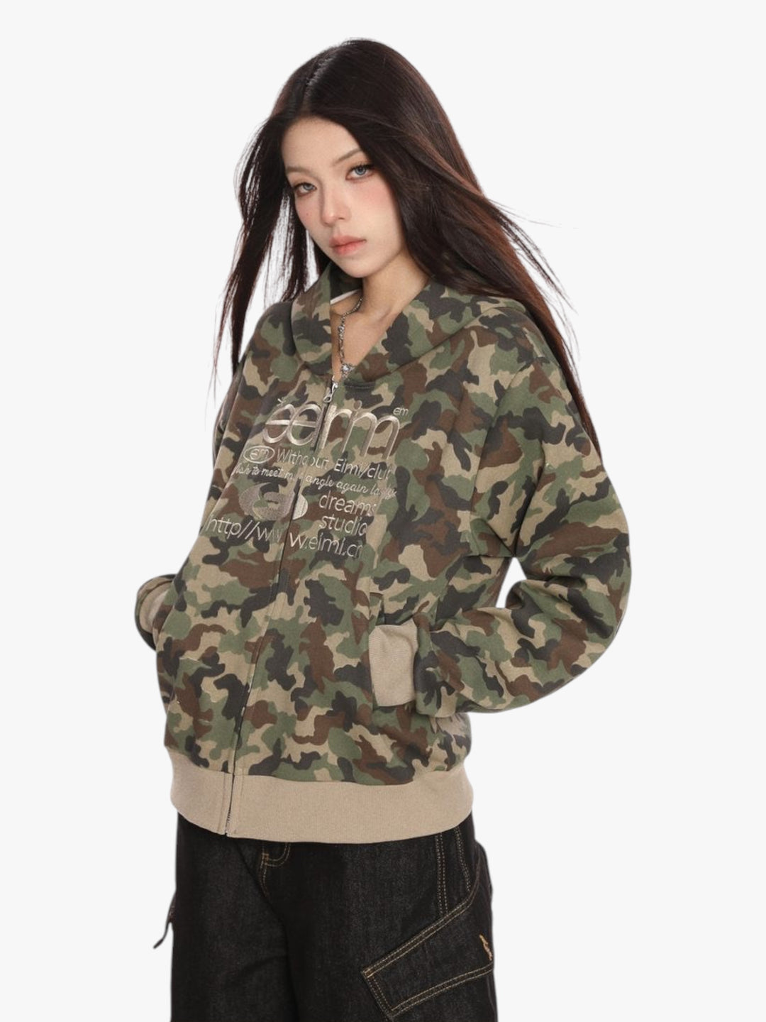 GKIKZ RUGGED MILITARY CAMO HOODED ZIPPER
