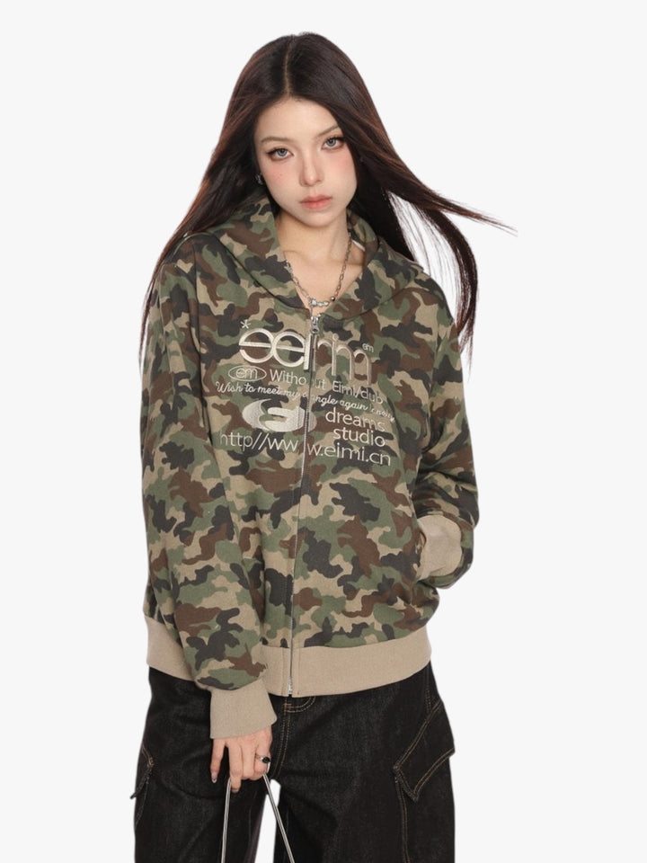 GKIKZ RUGGED MILITARY CAMO HOODED ZIPPER