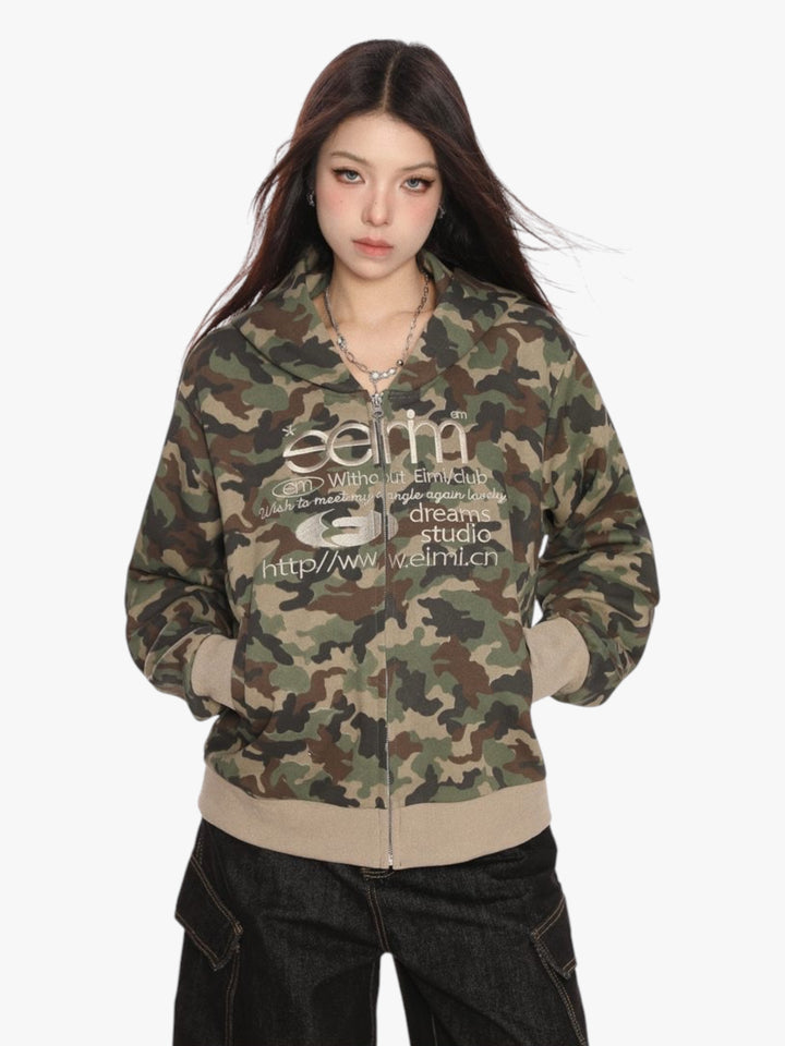 GKIKZ RUGGED MILITARY CAMO HOODED ZIPPER