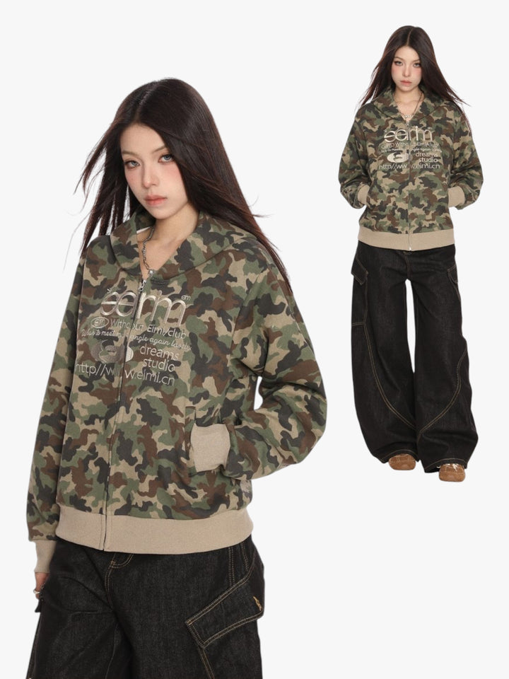 GKIKZ RUGGED MILITARY CAMO HOODED ZIPPER