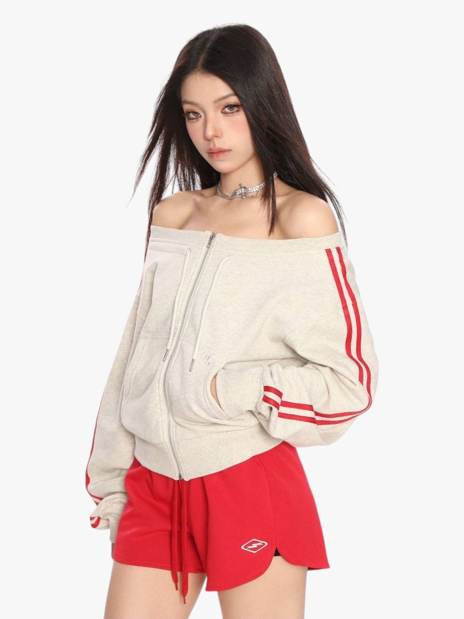 Diagonal Collar Zip-Up Sweatshirt