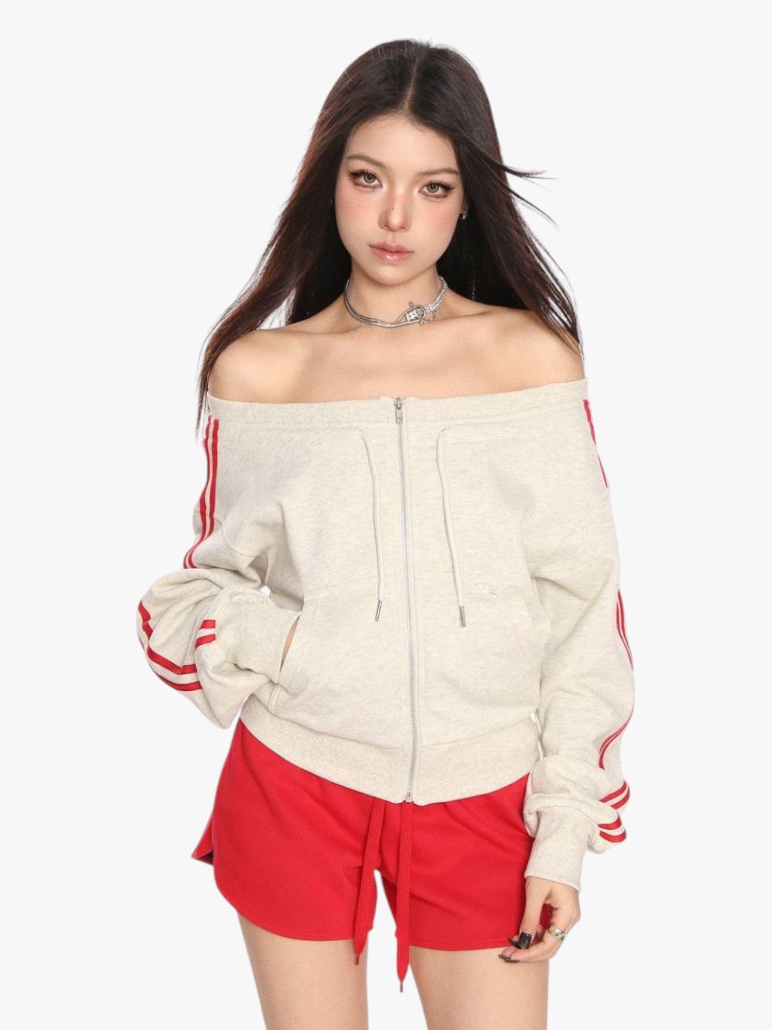 Diagonal Collar Zip-Up Sweatshirt
