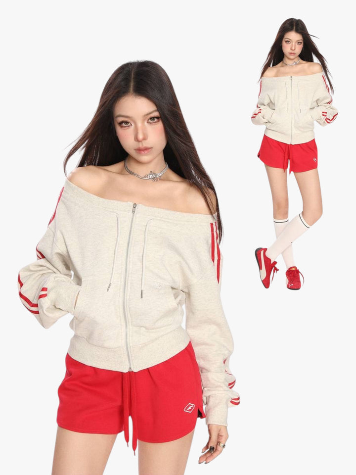 GKIKZ DIAGONAL COLLAR ZIP-UP SWEATSHIRT