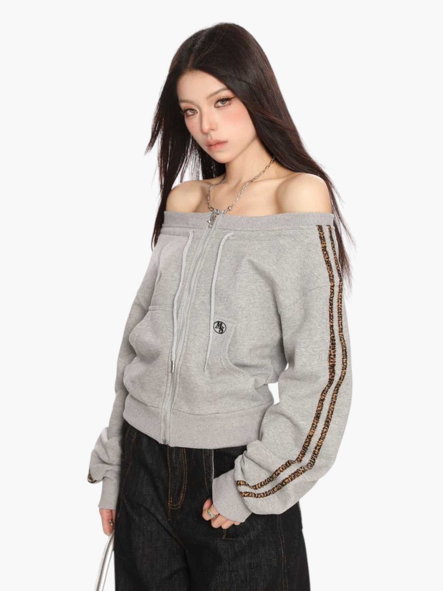 Diagonal Collar Zip-Up Sweatshirt