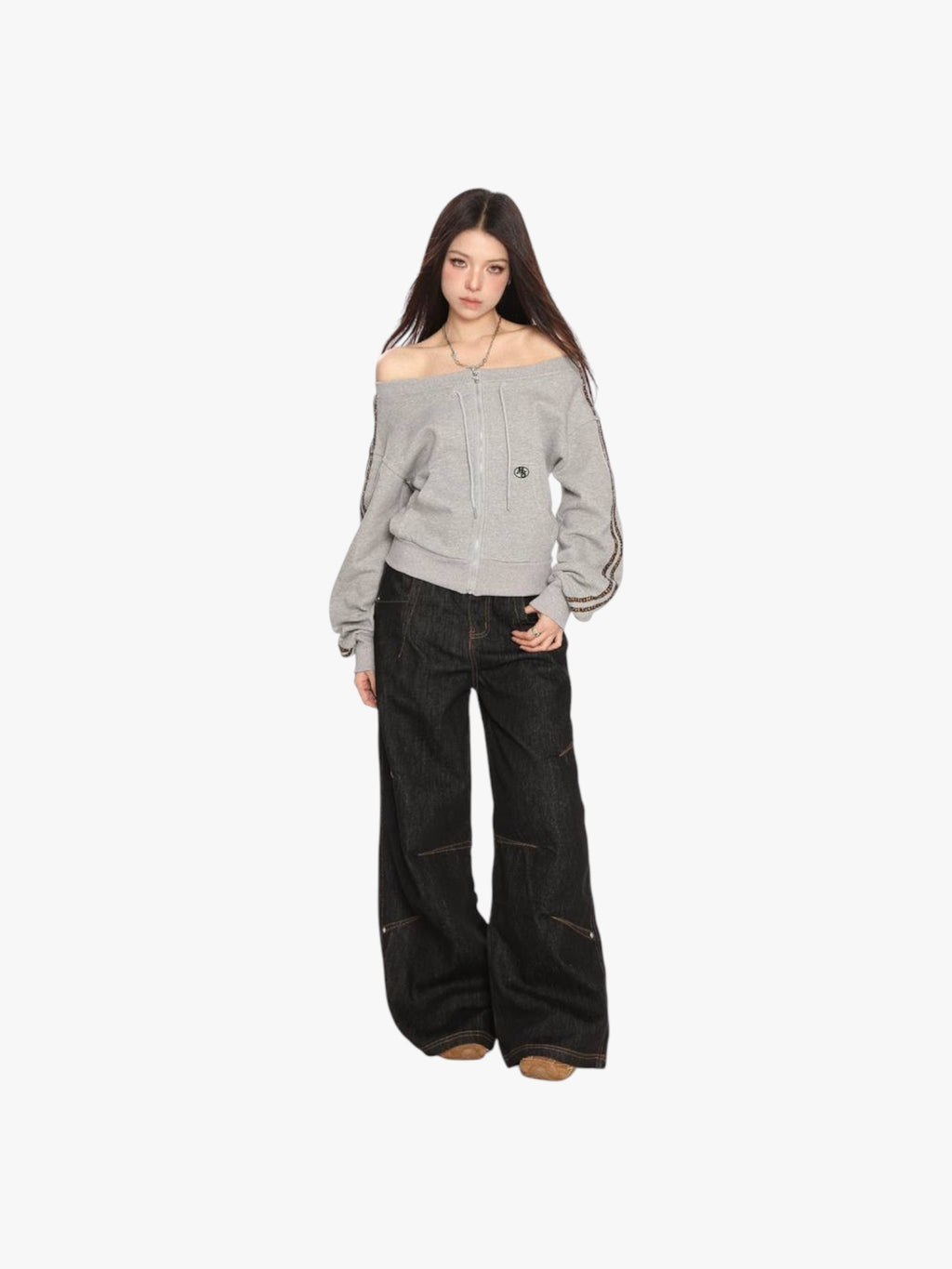 Diagonal Collar Zip-Up Sweatshirt