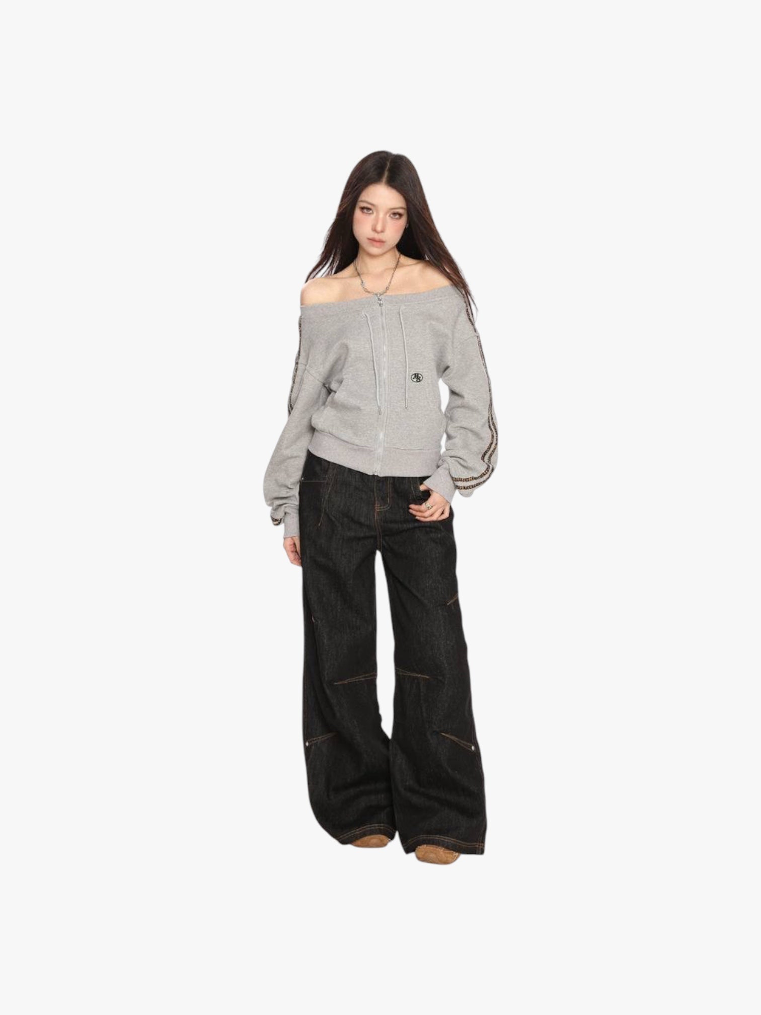 Diagonal Collar Zip-Up Sweatshirt