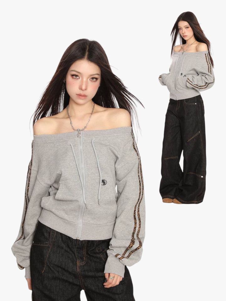 GKIKZ DIAGONAL COLLAR ZIP-UP SWEATSHIRT