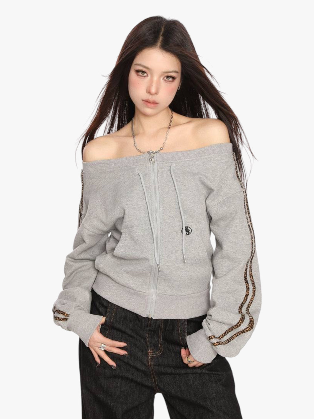 Diagonal Collar Zip-Up Sweatshirt