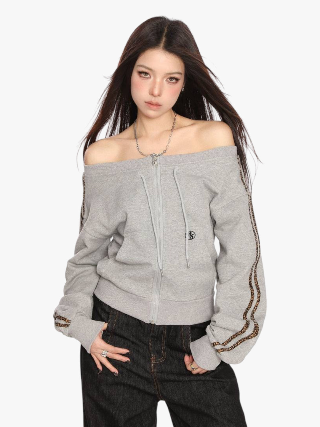 GKIKZ DIAGONAL COLLAR ZIP-UP SWEATSHIRT